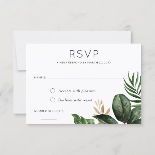Tropical Palm Leaves Wedding RSVP Respond Card