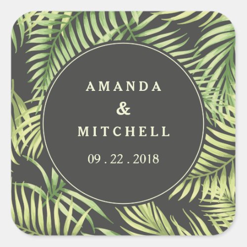 Tropical Palm Leaves Wedding Sticker