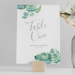 Tropical Palm Leaves Wedding Table Number<br><div class="desc">Designed to coordinate with Do Tell A Belle's watercolor monstera leaves wedding stationery suite, this fresh botanical table number features a spray of lush tropical greenery palm leaves in shades of blue, turquoise and green with your table number, names and wedding date. Perfect for destination wedding receptions, botanical rehearsal dinners...</div>