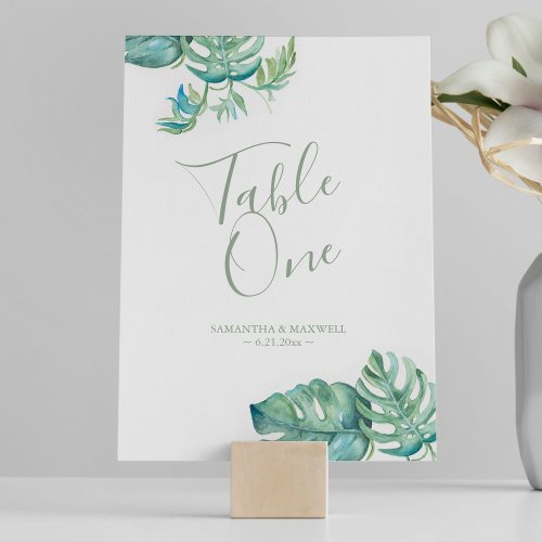 Tropical Palm Leaves Wedding Table Number