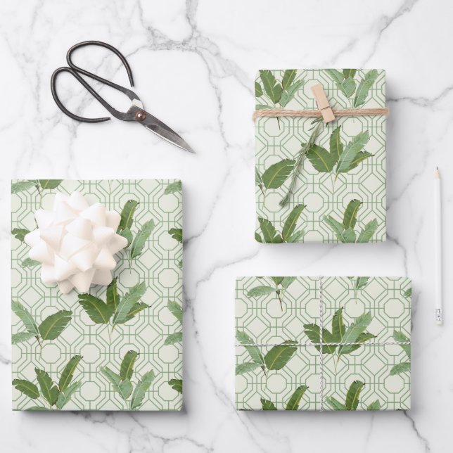 Tropical Palm Leaves Wrapping Paper Sheets (Front)