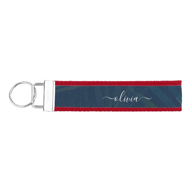 Tropical Palm Leaves Wrist Keychain – Dark Green  (Keys on Left)