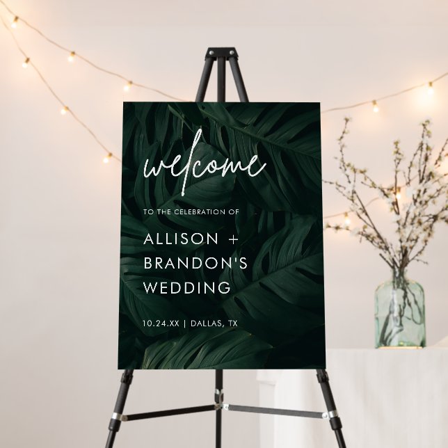 Tropical Palm Left Destination Wedding Welcome Foam Board (In Situ (Stand))