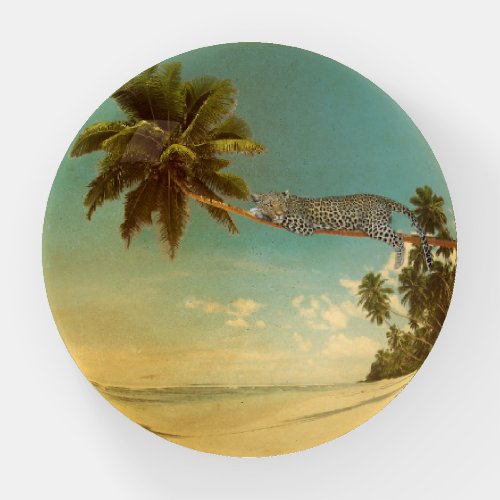 Tropical Palm Leopard Vintage Elegant Summer Beach Paperweight