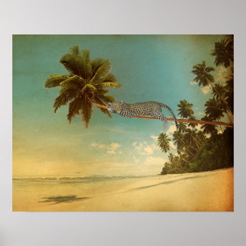Tropical Palm Leopard Vintage Elegant Summer Beach Poster