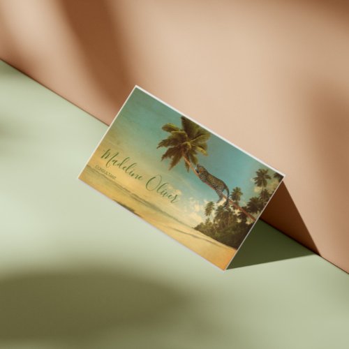 Tropical Palm Leopard Vintage Professional Beach Business Card