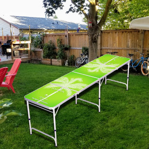 Tropical Palm Lime Green Monogram and Family Name Beer Pong Table