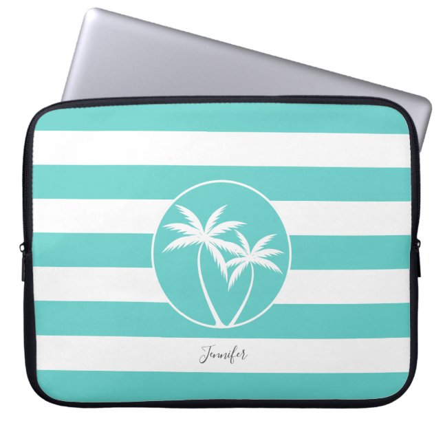 Tropical Palm Logo on Stripes with Any Name Laptop Sleeve (Front)