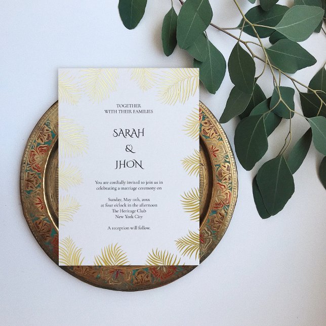 Tropical Palm Minimalist Wedding Invitation with E Foil Invitation (Tropical Invitation with E Foil Invitation)