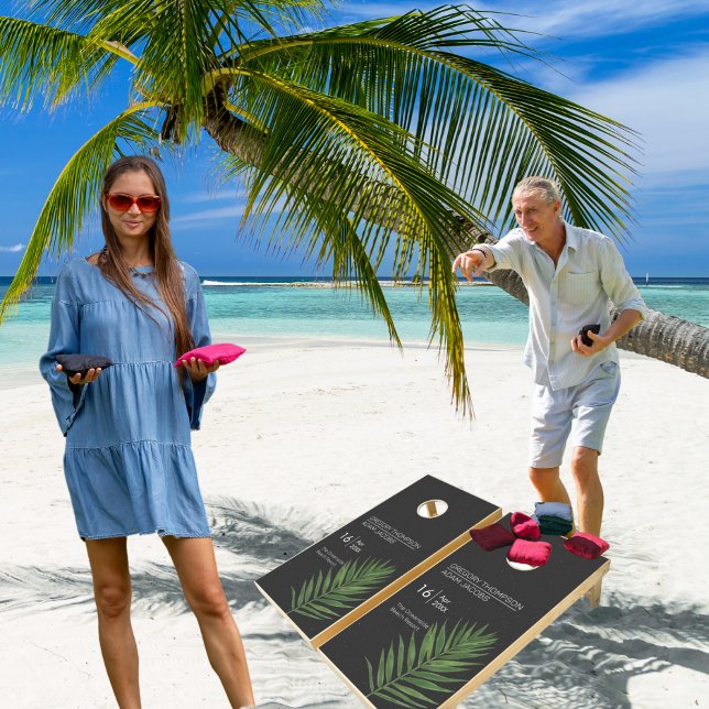 Tropical Palm Modern Minimalist Wedding Cornhole Set (Creator Uploaded)