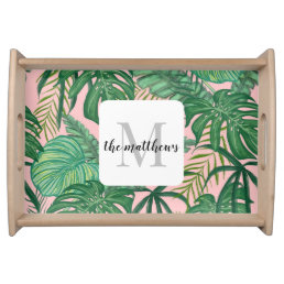 Tropical Palm Monogram Beach House Summer Party  Serving Tray