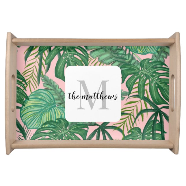 Tropical Palm Monogram Beach House Summer Party  Serving Tray (Front)