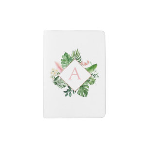 Tropical Palm Monogram Blush Pink Vacation Passport Holder