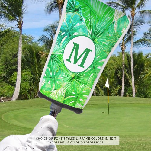 Tropical Palm Monogram Watercolor Green Golf Head Cover