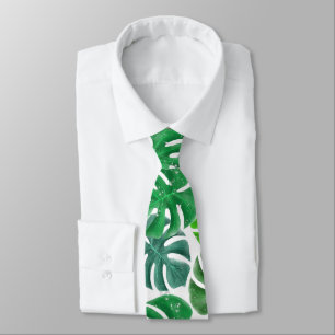 Tropical Palm Monstera Green Leaves Neck Tie
