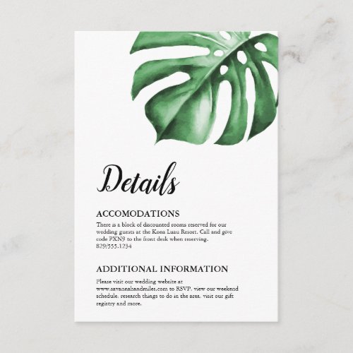 Tropical Palm Monstera Leaf Details Card Insert