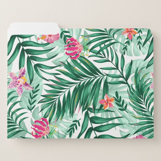 Tropical Palm & Monstera Leaves & Exotic Flowers File Folder (Front Left)