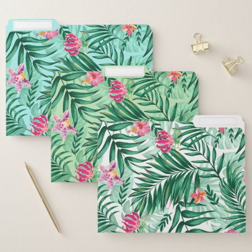 Tropical Palm  Monstera Leaves  Exotic Flowers File Folder