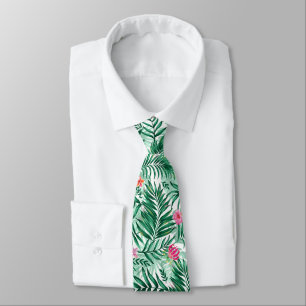 Tropical Palm & Monstera Leaves & Exotic Flowers Neck Tie