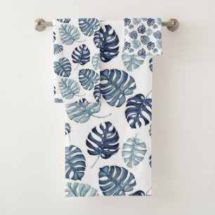 Tropical Palm Navy Blue Gold Bath Towel Set
