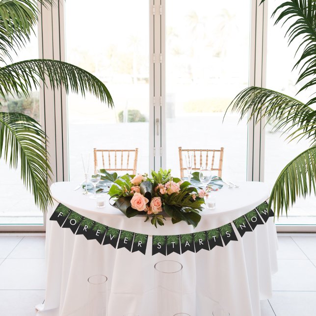 Tropical Palm Night Sky Forever Starts Now Bunting Flags (Creator Uploaded)