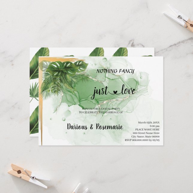 Tropical Palm Nothing Fancy just Love Elopement In Invitation (Front/Back In Situ)