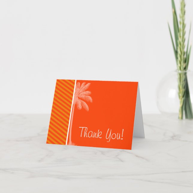 Tropical Palm; Orange Stripes Thank You Card (Front)