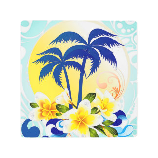 Tropical Palm Paradise with Plumeria Bloom Metal Print