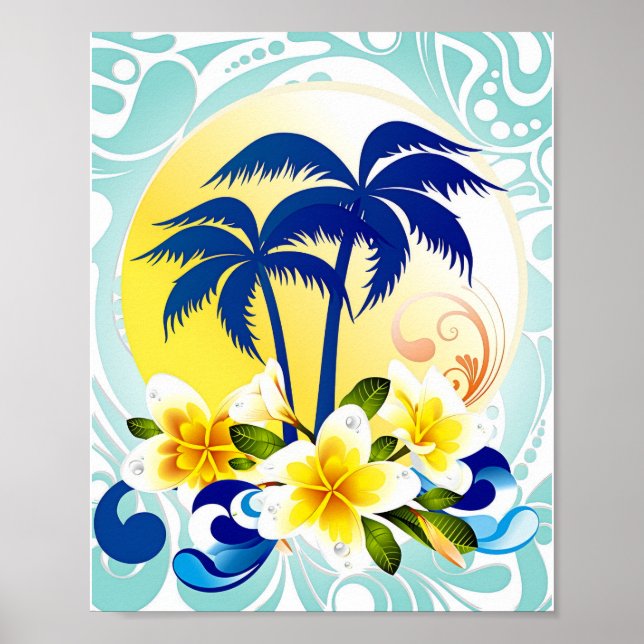 Tropical Palm Paradise with Plumeria Bloom Poster (Front)