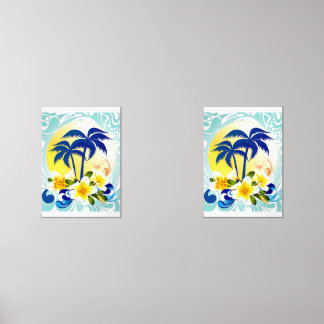 Tropical Palm Paradise with Plumeria Bloom Wall Art Sets