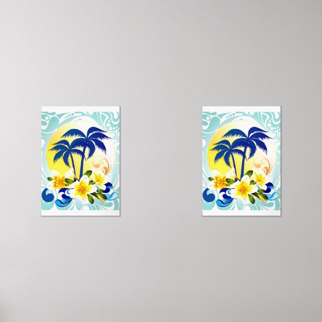 Tropical Palm Paradise with Plumeria Bloom Wall Art Sets (Front)