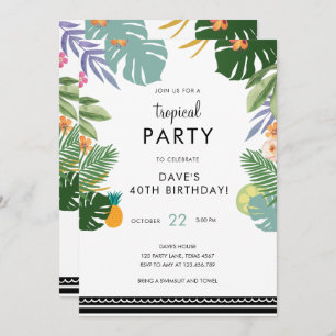 Tropical Palm Party Luau Adult Hawaiian Birthday Invitation