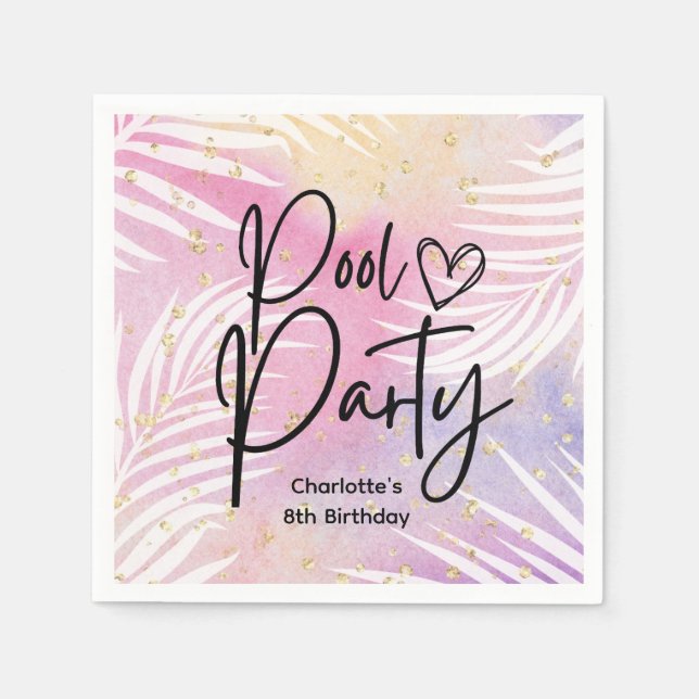 Tropical Palm Pastel Rainbow Pool Party  Napkins (Front)