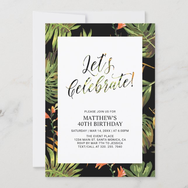 Tropical Palm Pattern Adult 40th Birthday Party Invitation (Front)