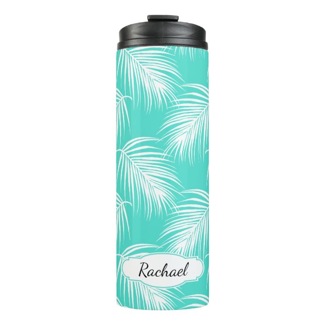 Tropical Palm Pattern with Custom Monogram Thermal Tumbler (Front)