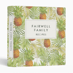 Tropical palm &amp; pineapple pattern Recipes cookbook 3 Ring Binder