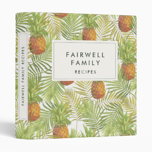 Tropical palm & pineapple pattern Recipes cookbook 3 Ring Binder