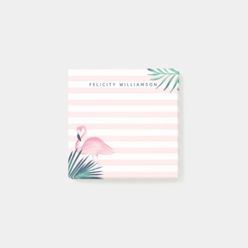 Tropical Palm Pink Flamingo Pink  White Stripe Post_it Notes