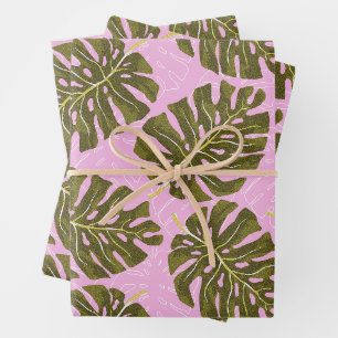 Tropical Palm Pink Green Wrapping Paper Sheets