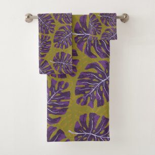 Tropical Palm Purple Green Bath Towel Set