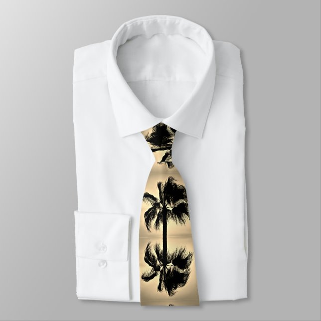 Tropical Palm Reflections against a Golden Sky Neck Tie (Tied)