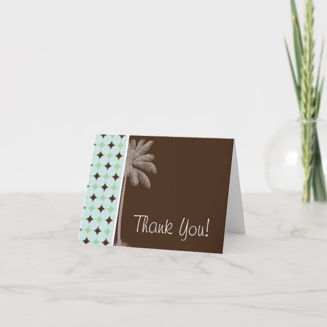 Tropical Palm; Sage Green & Brown Thank You Card (Front)