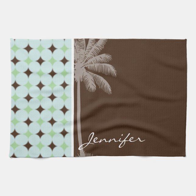Tropical Palm; Sage Green & Brown Towel (Horizontal)