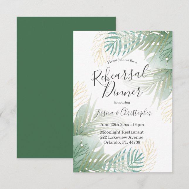 Tropical Palm Sage Green Wedding Rehearsal Dinner  Invitation (Front/Back)