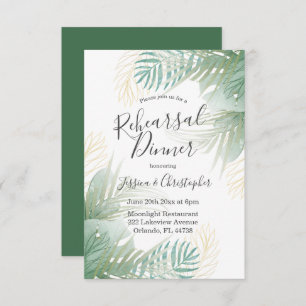 Tropical Palm Sage Green Wedding Rehearsal Dinner Invitation