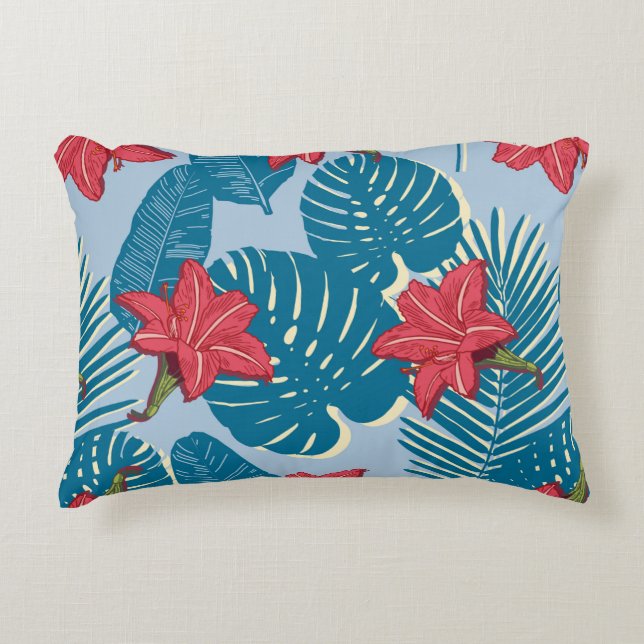 Tropical Palm seamless leaf blue pattern Accent Pillow (Front)