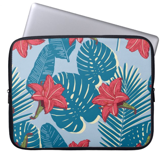 Tropical Palm seamless leaf blue pattern Laptop Sleeve (Front)