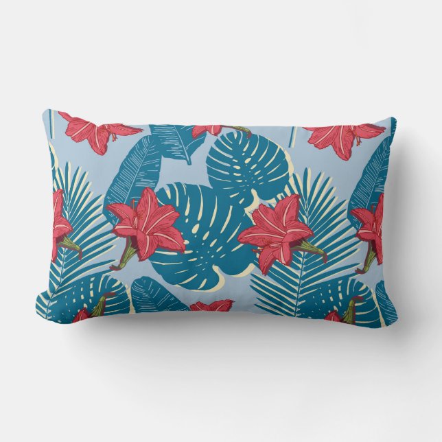 Tropical Palm seamless leaf blue pattern Lumbar Pillow (Front)