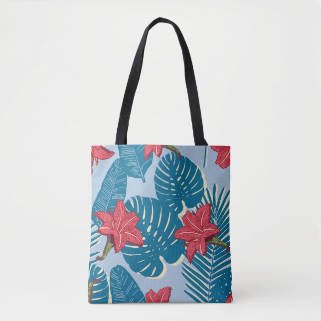 Tropical Palm seamless leaf blue pattern Tote Bag (Front)