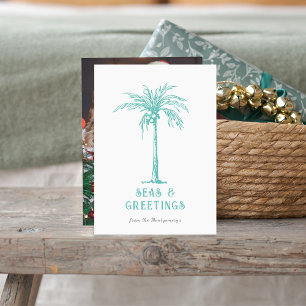 Tropical Palm Seas and Greetings Christmas Photo Holiday Card